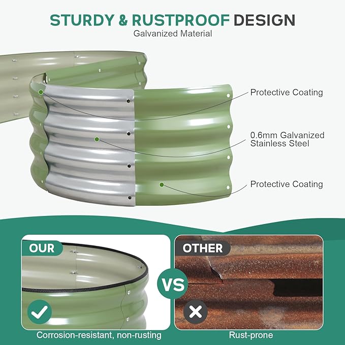 Galvanized Raised Garden Bed Outdoor - 4×2×1ft Planter Raised Beds for Gardening | Oval Metal Garden Planter Box with Safety Edging and Gloves for Vegetables Fruits and Flowers OliveGreen-PawvioPets