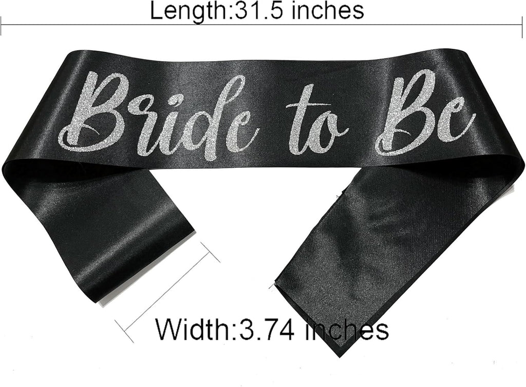 Silver and Black Bride Sash, Bride Sash Bachelorette Party Bridal Shower Sashes Bachelor Decorations Just Married Gift Engaged Decor Accessories,Black