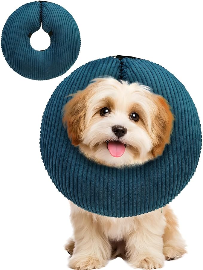 BINGPET Inflatable Dog Cone Collar Alternative After Surgery,Soft Recovery Cone for Dogs to Stop Licking,Protective Neck Donut E Collar Adjustable for Small Medium Large Dogs & Cats(Navy Blue,M)-PawvioPets