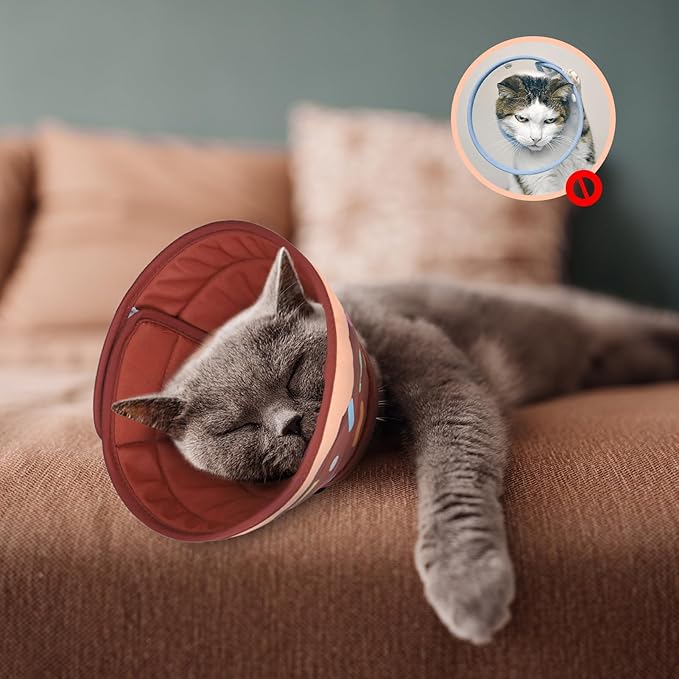 EXPAWLORER Cat Recovery Cone Collar- Soft Adjustable Pet Collar for After Surgery, Waterproof Elizabethan Protective Collar, Stop Licking Donut for Small Medium Kittens-PawvioPets