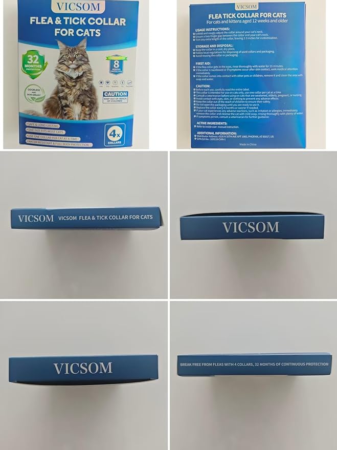 4 Pack Flea and Tick Collar for Cats, 32 Months Treatment Prevention, Waterproof Adjustable Kitten Collar, Black Grey-PawvioPets