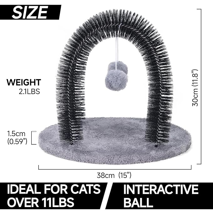 Cat Arch Self Groomer Massager, Kitty Grooming Brush with 2 Brushes and Heavy Plush Base, Cat Face and Back Scratchers, Scratching Post for Indoor and Outdoor Cats with 2 Plush Balls-PawvioPets