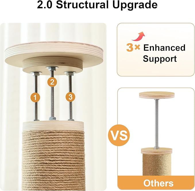 FUKUMARU Floor to Ceiling Cat Tree, 6 Level Adjustable Height (6-10 ft) Climbing Tower with Thickened Scratching Posts, Cats Activity Center with Cozy Hammock - Beige-PawvioPets