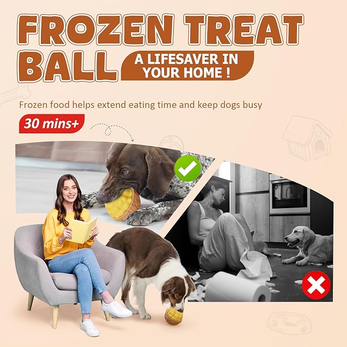 Dog Frozen Treats Toy, Cognitive Dogs Brain Stimulation Toys for Aggressive Chewers, Interactive Dispensing Toy Enrichment Keep Them Busy No-Boredom, Tough Nylon&Coffe Wood Fillable Puzzle Dog Feeder-PawvioPets