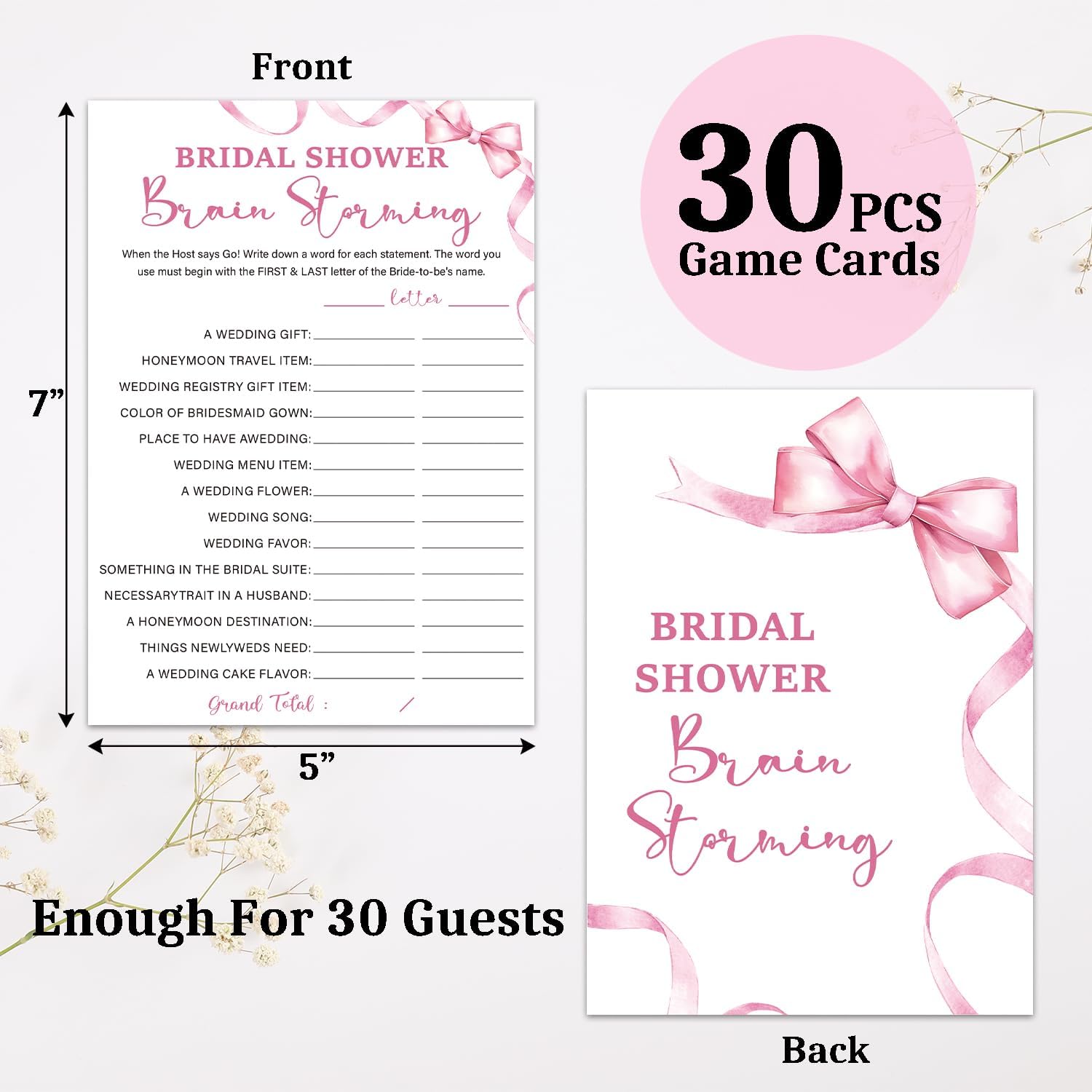 Bridal Shower Games 30 Guests, Bridal Shower Wedding Games for Reception, Rehearsal Dinner Engagement Party Activities Game Card/HL 006