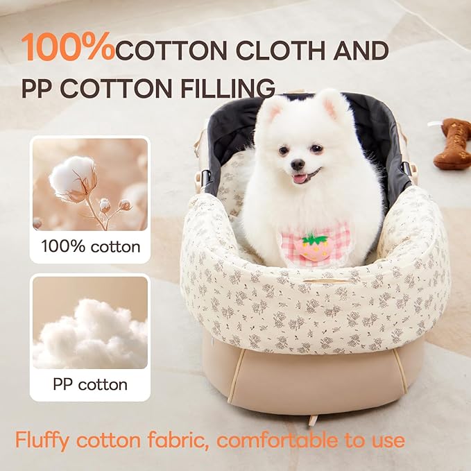 Dog Stroller Cushion & Mat, Pet Stroller Cushion for Dogs & Cats, 5-Level Waterproof & Removable Inner Core, Dog-Ergonomic 3-Zone Support, 4-inch Thickness (Flower Set)-PawvioPets