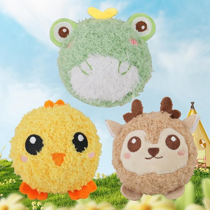 DKING 3Pack Squeaky Dog Balls,2 in1 Funny Puppy Ball Toys,Birthday Dog Toy for Small Medium Dogs (Farm Ball)-PawvioPets