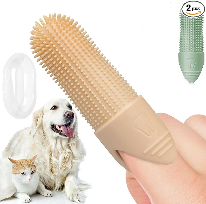 Duckart LABRUSID Dog Toothbrush, 2 Pack Dog Tooth Brush, 360 Cleaning Finger Toothbrush for Adult Dogs, Soft Silicone, Cream-coloured & Green-PawvioPets