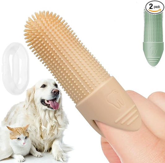 Duckart LABRUSID Dog Toothbrush, 2 Pack Dog Tooth Brush, 360 Cleaning Finger Toothbrush for Adult Dogs, Soft Silicone, Cream-coloured & Green-PawvioPets