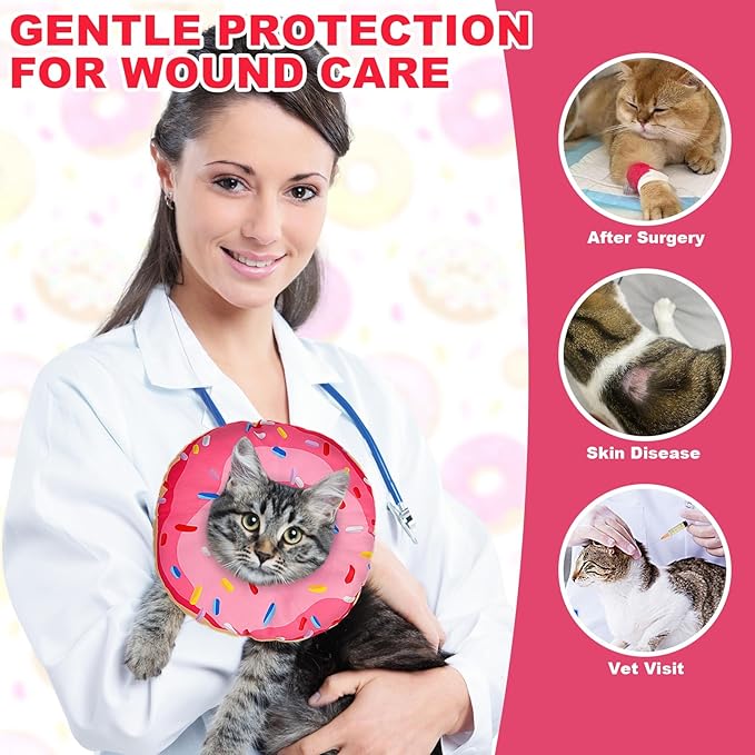 BINGPET Cat Cone Collar Soft,Waterproof Cat Recovery Collar to Stop Licking,Cute Donut Elizabethan e Collar for Cats Kittens Puppies Wound Healing After Surgery(Donut Pink,Small)-PawvioPets