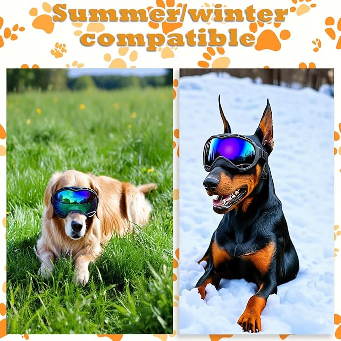 Dog Goggles for Large Breeds Anti-UV Sunglasses for Medium to Large Dogs, Windproof, Dustproof, Snowproof Eye Protection, Soft Frame Pet Goggles for Outdoor Activities (Colored Lens)-PawvioPets