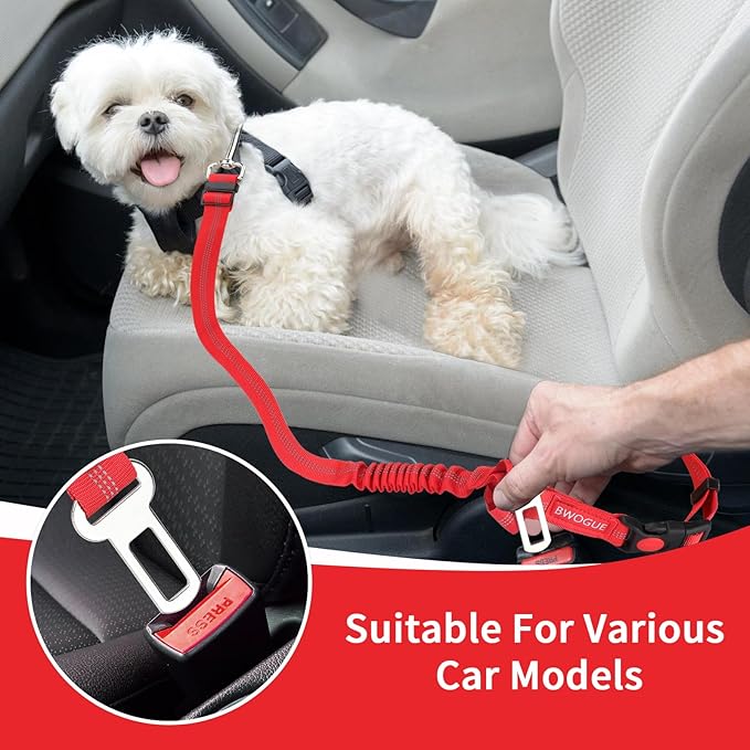 BWOGUE Pet Dog Cat Seat Belt Reflective Car Dog Headrest Restraint Leash Elastic Buffer Bungee Adjustable Tangle-Free Safety Leads Vehicle Seatbelt Harness for Small, Medium and Large Dogs (1 Pack)-PawvioPets