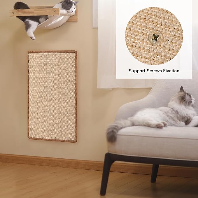 FUKUMARU Cat Scratcher Mat, 23.6 X 15.7 Inch Natural Sisal Cat Scratch Mats, Horizontal Cat Floor Scratching Pad Rug with Sticky Tapes, Protect Sofa and Carpet-PawvioPets