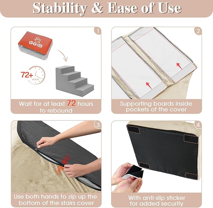 GGIB Dog Stairs for Small Dogs Pet Stairs for Sofa Couch Dog Ramp Pet Steps with Removable Washable Cover, Beige, 13" H, 3-Step-PawvioPets