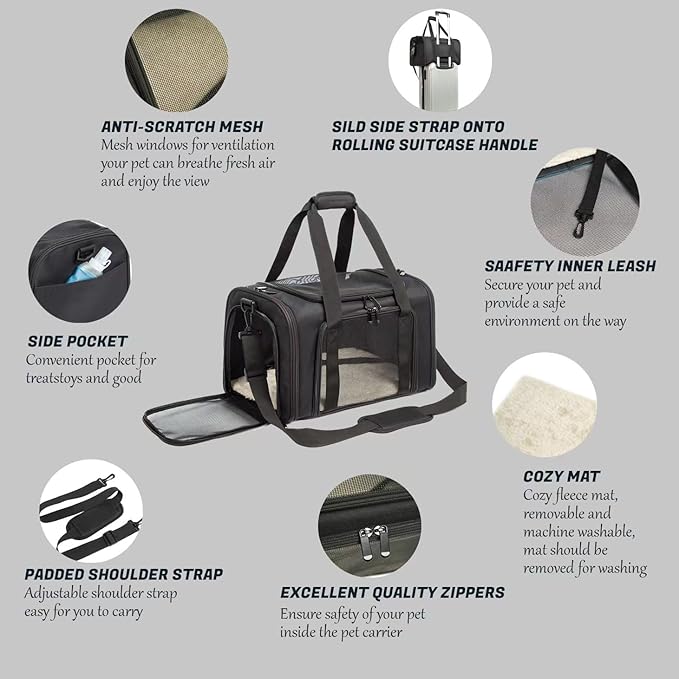 Cat Carrier Dog Carrier Pet Carrier Cat Bags for Small Medium Cats Dogs Puppies of 15 Lbs,of Airline Approved Small Dog Bag Soft Sided,Collapsible Travel Puppy Carrier(Large, Black)-PawvioPets