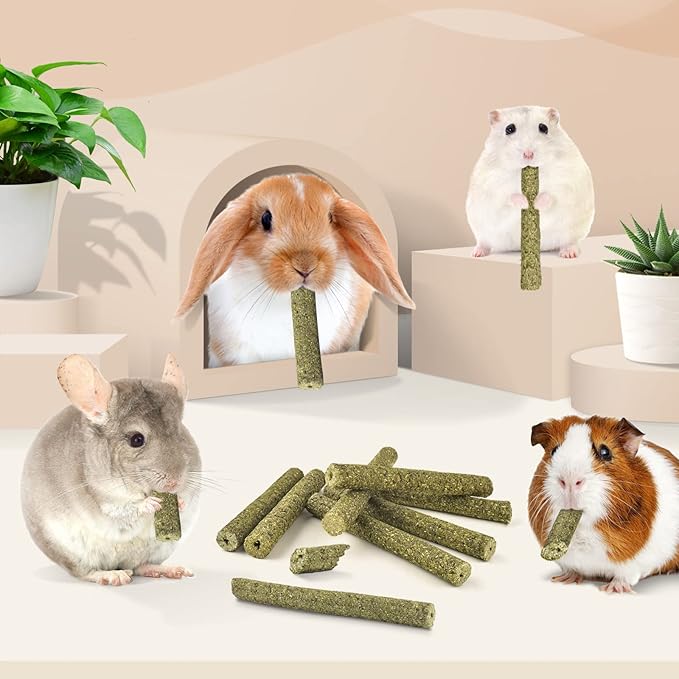 Bissap Timothy Hay Sticks for Rabbits 38PCS, Natural Timothy Grass Molar Teeth Stick Chew Toys for Bunnies Chinchillas Guinea Pigs Hamsters and Other Small Animals Treats-PawvioPets