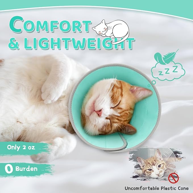 Cat Cone Collar Soft to Stop Licking, Adjustable, Foldable Lightweight Kitten Cones After Surgery Recovery for Cats & Kittens, Cat Cone Alternative (Solid Green, M)-PawvioPets