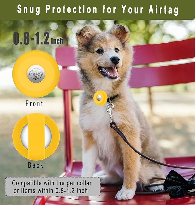 Airtag Holder for Dog Collar, Cibaabo Silicone Air Tag Case Cover Compatible with Apple Airtags for 0.8-1.2inch Cat Pet Collar Harness Loop-PawvioPets