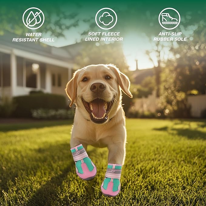 Dog Shoes for Large Dogs, Anti-Slip Dog Boots for Winter Snow, Hot Pavement, Dog Booties & Paw Protectors Pink Size 8-PawvioPets