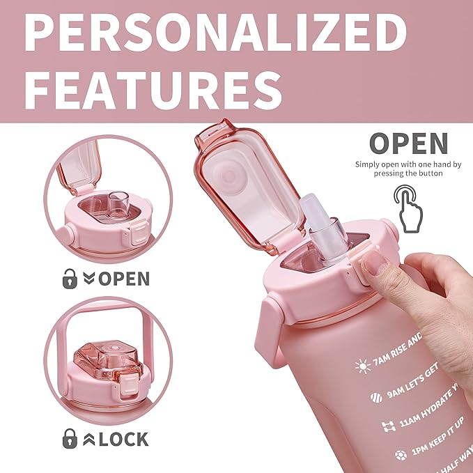 64oz,100oz,128oz Large Motivational Water Bottle with Time Marker, Leakproof & BPA Free Half Gallon Big Water Bottle with Straw Handle Tritan Frosted Water Jug for Gym,Fitness,Outdoor Sports-PawvioPets