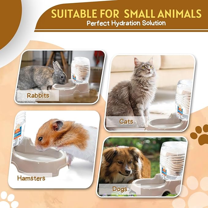 Flexzion Automatic Gravity Pet Waterer for Cat & Dog - Non-Skid & Easy-Clean Auto Replenish Water Dispenser Drinking Bowl (1/4 Gallon/ 900ml), Beige-PawvioPets