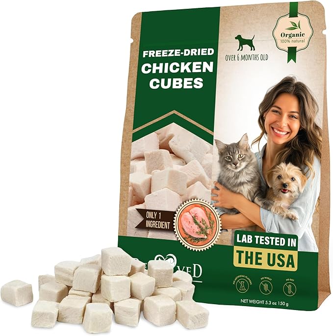 Beloved Pets Dog & Cat Treats Freeze Dried Chicken Cubes 5.3 oz - All Natural Meat Raw Pet Food - Human Grade High-Protein Snacks & Grain-Free Jerky Chews for Cats and Small Dogs-PawvioPets