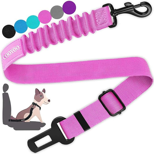 COOYOO Dog Seat Belt, Durability Retractable Dog Car Harness Adjustable Dog Seat Belt for Vehicle Nylon Pet Safety Seat Belts Heavy Duty & Elastic-PawvioPets