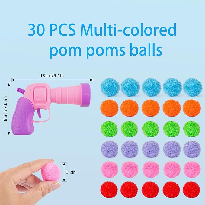 31Pcs Cat Ball Toy Launcher, 30Pcs Plush Fuzzy Balls, Cat Fetch Toy Gun Shooter for Indoor Kittens-PawvioPets
