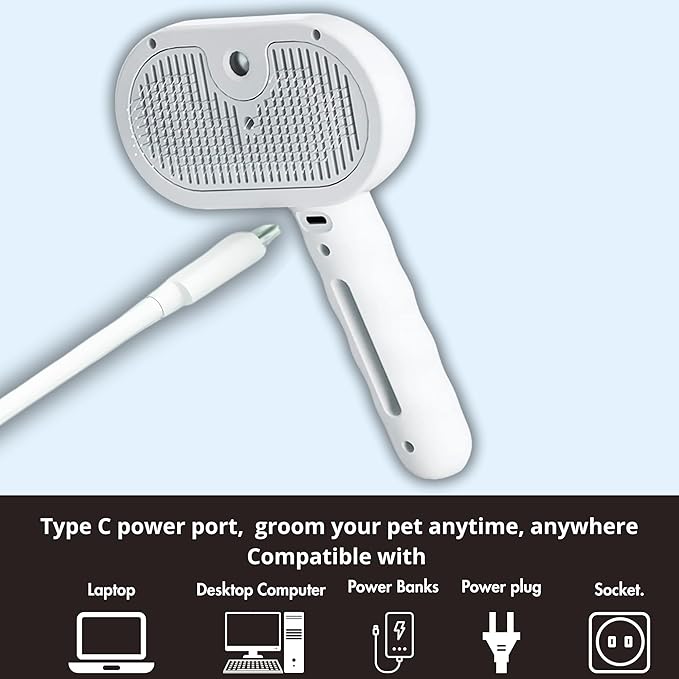 4 in 1 Cat Steam Brush: steam brush for cats, Grooming, Shedding, Mist Spray, Hair Removal Comb & Massager, USB Rechargeable Self Cleaning cat steam brushes for indoor cats - White-PawvioPets