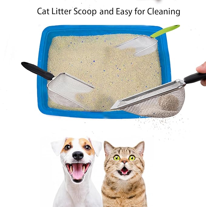 3PCS Stainless Steel Cat Litter Scoop,Litter Cleaner Corner Scoop Sand Sifter,Easy to Clean Cat Little Box, Sifting Litter Scoop Shovel for Reptile Terrarium Sand Waste-PawvioPets