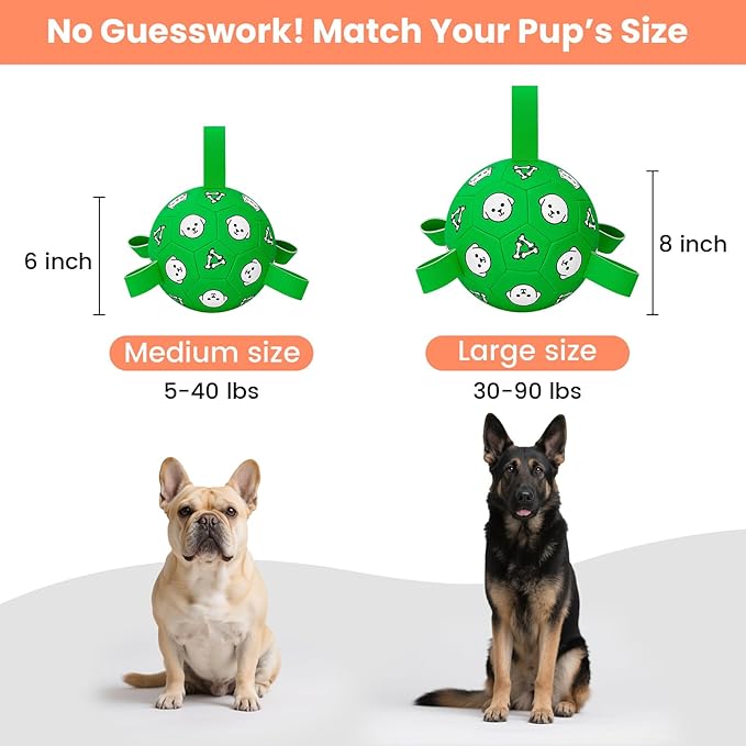 Dog Toys Ball, Durable Dog Soccer Ball with Straps, Interactive Dog Toys for Tug of War, Water Pool Puppy Toys for Indoor/Outdoor – Fun Dog Birthday Gift for Small & Medium Dogs, 6 Inch-PawvioPets