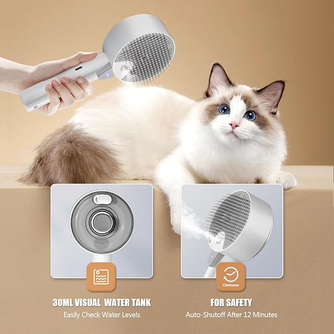 Cloud Care Cat Brush for Indoor Cat Steam Brush for Shedding Spritz Defur Comb for Cats Dogs Steam Brushes for Long Short Hair Cats Dogs Pet Steam Brushes for Massage Grooming Self-Cleaning-PawvioPets