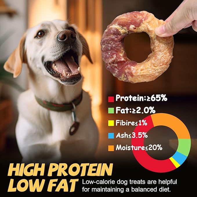 ASMPET Dog Treats Chews, Chicken & Duck Wrapped Rawhide Donuts Dental Care Chews for Small Medium Large Breed Aggressive Chewers (Pack of 4)-PawvioPets