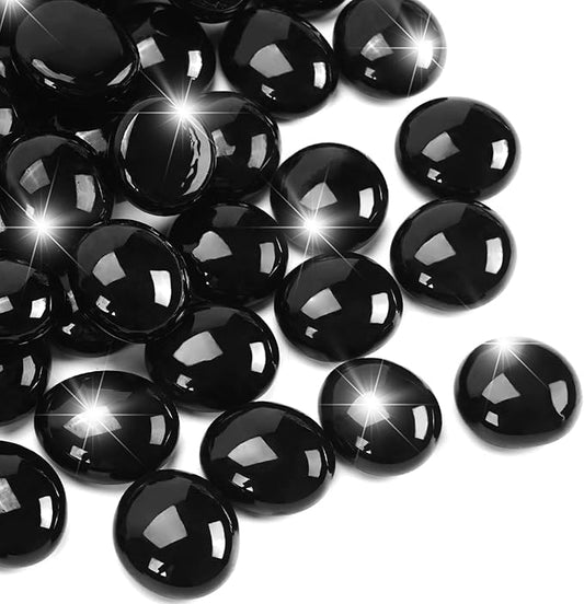 1LB Black Flat Glass Marbles for Vases, Gemstone Beads Vase Filler Decorative Glass Pebbles for Fish Tank, DIY Crafts, Aquarium Decor Rocks-PawvioPets