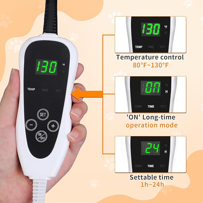 Dog Heating Pad，32×20 In Heating Pad For Dogs, Intelligent Temperature Control Switch With Normally Open On Function,Whelping Box With Reinforced Electric Wire Rope, Plush Fabric Cotton Cover-Apricot-PawvioPets