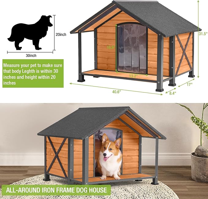 Dog House Outdoor & Indoor Unique All-Around Iron Frame Dog Kennel for Winter with Raised Feet for Small & Medium & Large Dogs,Weatherproof Roof (40.6 “L×34.3”W×31.5“H)-PawvioPets