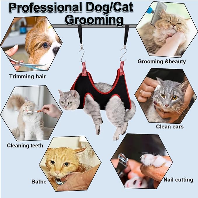 Dog Grooming Hammock Harness,Breathable Pet Cat Hammock Restraint Bag,Dog Grooming Sling Helper for Trimming Nail and Ear/Eye Care(S Size,8.5")-PawvioPets