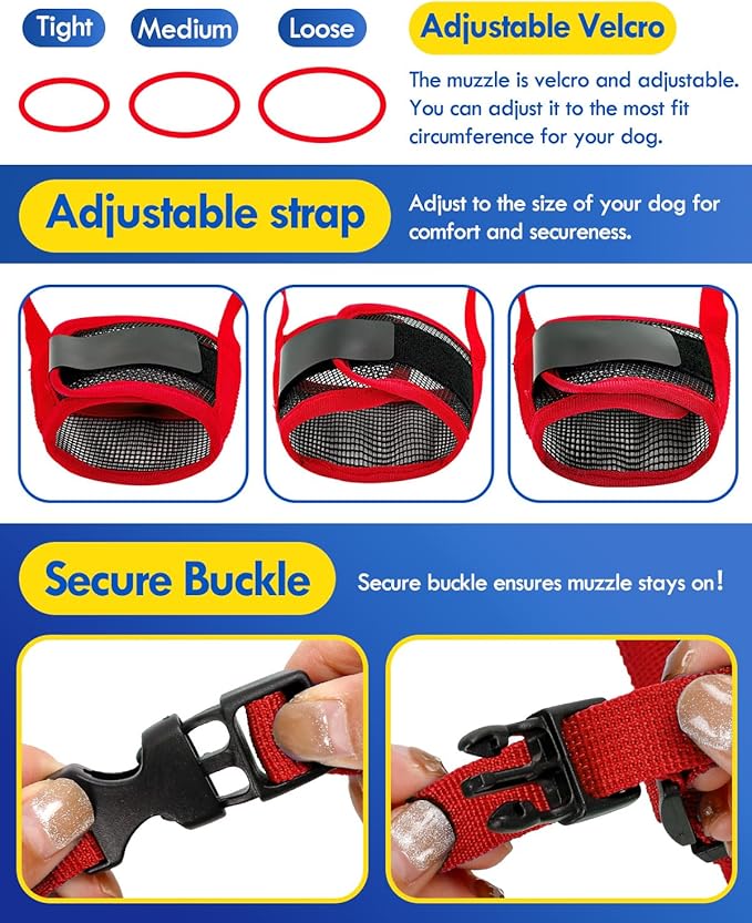 Dog Muzzle, Soft Air Mesh Muzzle for Small Medium Large Dogs Anti Biting Barking Chewing, Breathable Drinkable Adjustable Loop Pets Muzzle for German Shepherd Husky Labrador Retriever (Red,S)-PawvioPets