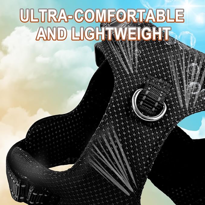 Dog Harness Step in Dog Vest Harness, Reflective Adjustable Puppy No Pull Harness Breathable Soft for Small and Medium Dogs Cats, Black, S-PawvioPets