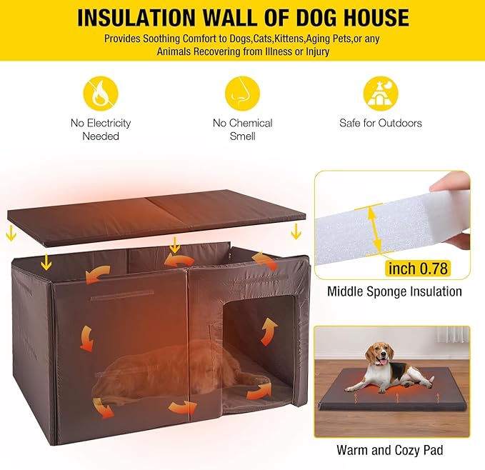 Aivituvin Dog House Outdoor 59" Extra Large Insulated Dog Kennel with Movable Insulation Liner,All-Around Iron Frame-PawvioPets