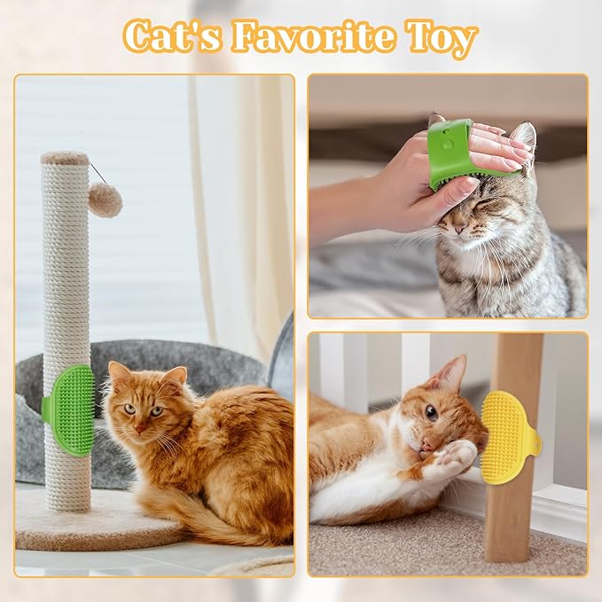 4Pcs Adjustable Cat Self Groomer, Silicone Cat Brushes for Indoor Cats Grooming Self Cleaning, Cats Face Scratchers Massager for Corner Scratcher, Pet Supplies (Green & Yellow)-PawvioPets