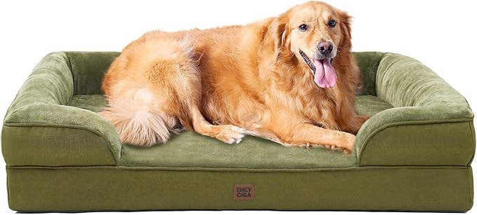 EHEYCIGA Orthopedic Dog Beds for Extra Large Dogs 44x32Inch, Waterproof Memory Foam XL Pet Bed with Sides, Non-Slip and Egg-Crate Foam Big Dog Couch Bed with Washable Removable Cover, Olive Green-PawvioPets