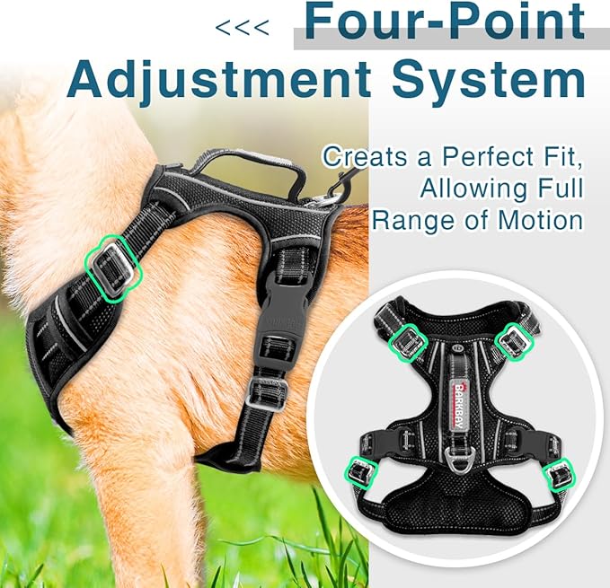 BARKBAY Dog Harness No Pull with ID Tag Pocket - Heavy Duty, Reflective, Easy Control for Large Dogs(Black,M)-PawvioPets