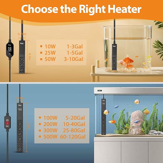 hygger Aquarium Heater, Upgraded Ceramic 25W/50W Small Fish Tank Heater with Digital LED Controller, Fast Heating, Precise Temperature Control, Turtle Tank Heater for Freshwater/Saltwater-PawvioPets