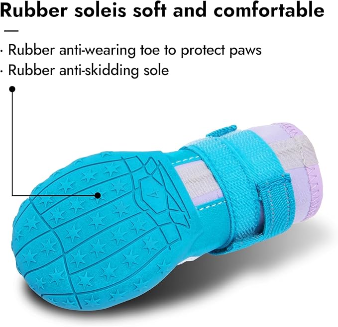 Dog Shoes, Waterproof Dog Boots & Paw Protectors with Anti-Slip Sole, 4pcs/Set Pet Dog Booties, Reflective Dog Shoes for Small Medium Large, Winter Snowy Summer Hot Pavement (Blue, 3# (XS))-PawvioPets