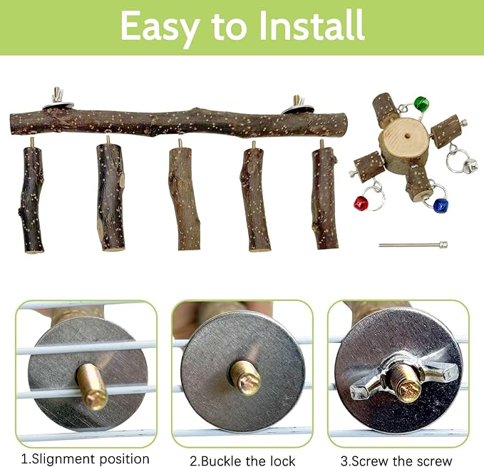 BNOSDM Natural Wood Bird Ladder Perch 6Pcs Parrot Stand Branches Climbing Chewing Stick Parakeet Swing Toys Cage Accessories Paw Grinding Fork Sets for Lovebirds Cockatiels Conure Budgies-PawvioPets