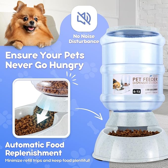 Flexzion Gravity Pet Feeder Food Dispenser (6-12 lb Size) Automatic Replenish Dry Food Storage Container Bowl for Small Medium Breed Dog Cat Animal Feeding Watering Fountain Supplies-PawvioPets