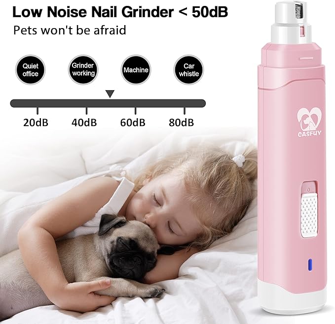 Casfuy Dog Nail Grinder Upgraded - Professional 2-Speed Electric Rechargeable Pet Nail Trimmer Painless Paws Grooming & Smoothing for Small Medium Large Dogs & Cats-PawvioPets