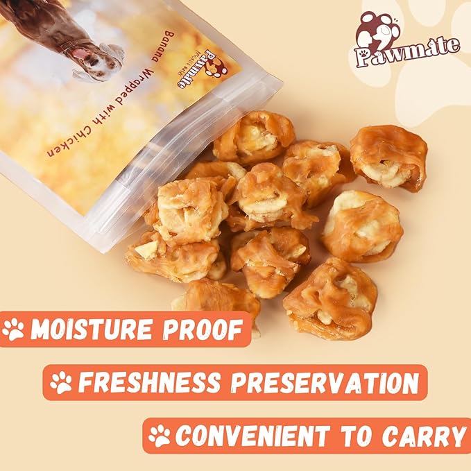 Dog Treats Chicken Wrapped Banana Slices with 1% Taurine, Healthy Training Snacks Rich in Natural Fiber, Rawhide-Free Grain-Free Soft Chews for Small Medium Dogs, 10.6oz-PawvioPets