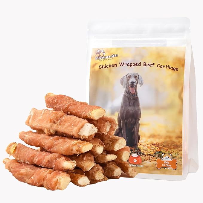 Dog Treats Chicken Wrapped Beef Cartilage w/Calcium Supplement, Long-Lasting Rawhide Free Grain Free Training Treats Snacks for Small Medium Large Dogs, 12 Counts, 10.6oz-PawvioPets